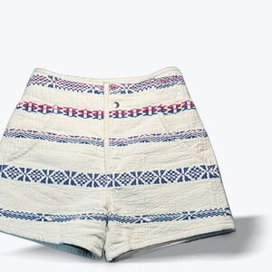 Isabel Marant Quilted Embroidered Shorts High Rise Cream Blue Cotton Womens 27